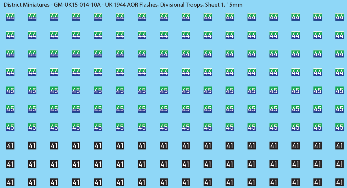 WW2 British - UK 1944 Armor AOR Flashes, 15mm Decals