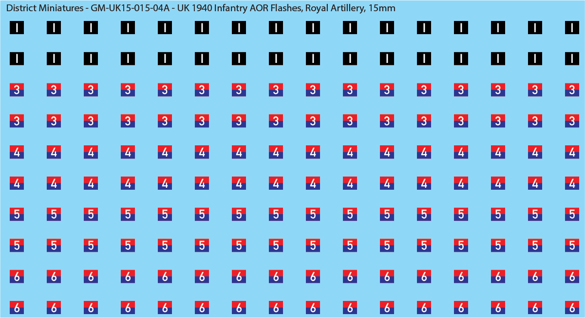WW2 British - UK 1940 Infantry AOR Flashes, 15mm Decals
