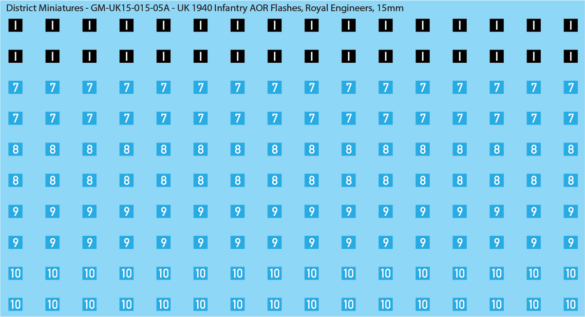WW2 British - UK 1940 Infantry AOR Flashes, 15mm Decals