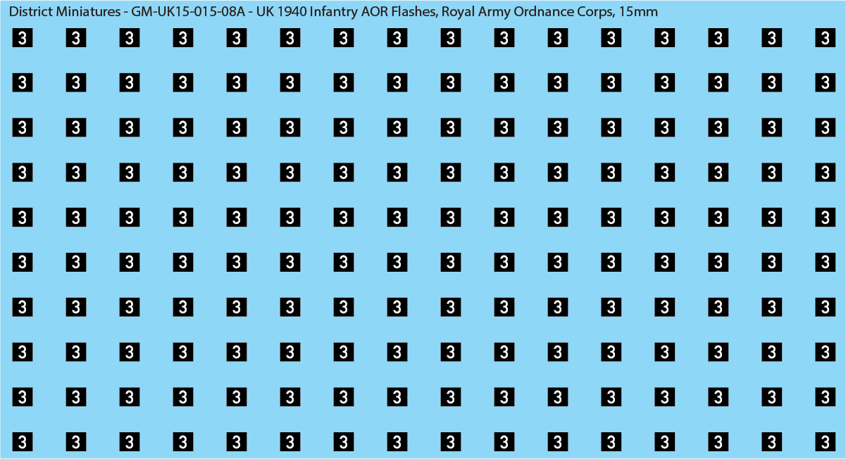 WW2 British - UK 1940 Infantry AOR Flashes, 15mm Decals