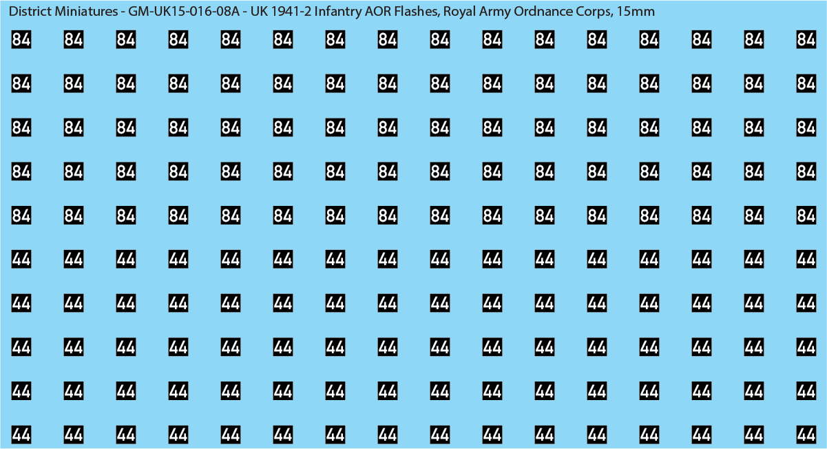 WW2 British - UK 1941-2 Infantry AOR Flashes, 15mm Decals