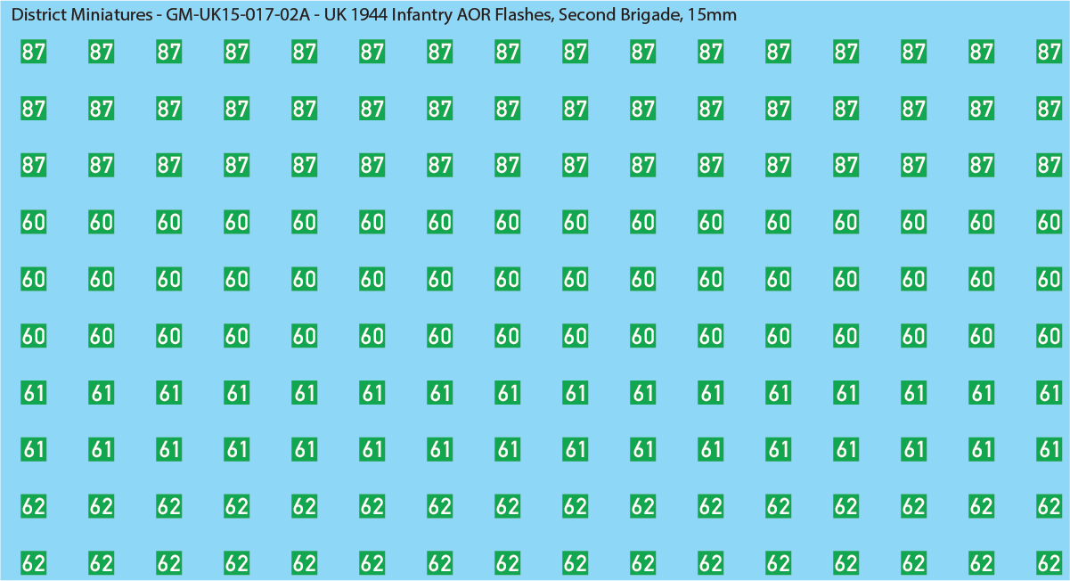 WW2 British - UK 1944 Infantry AOR Flashes, 15mm Decals