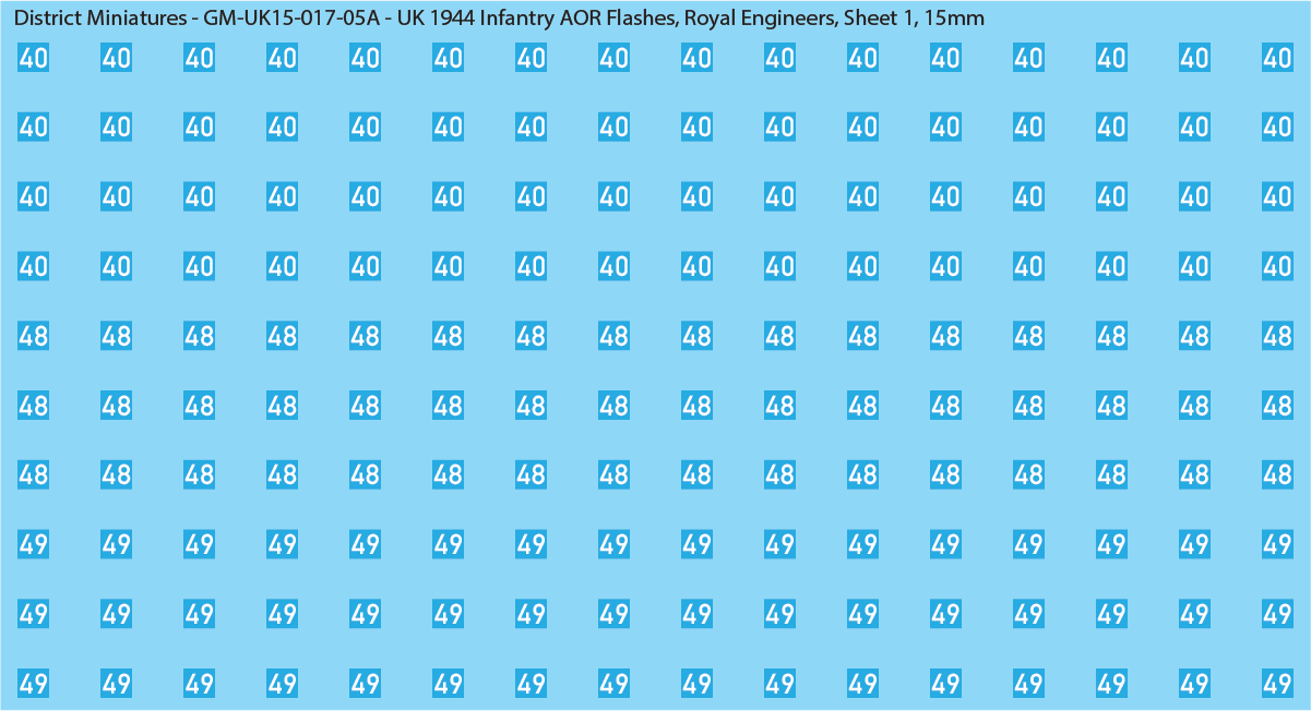 WW2 British - UK 1944 Infantry AOR Flashes, 15mm Decals