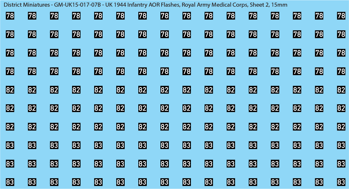 WW2 British - UK 1944 Infantry AOR Flashes, 15mm Decals