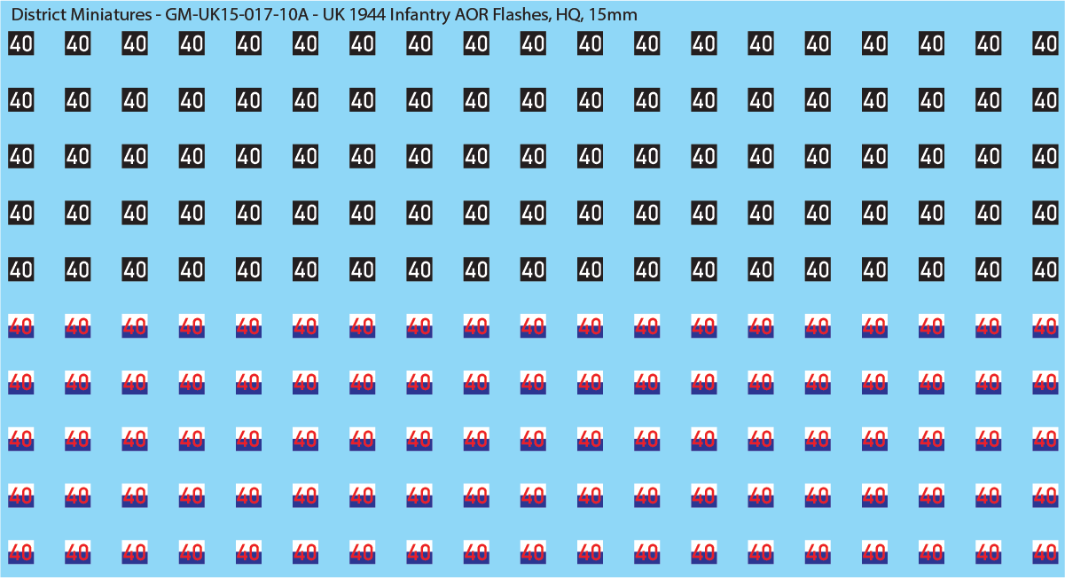 WW2 British - UK 1944 Infantry AOR Flashes, 15mm Decals