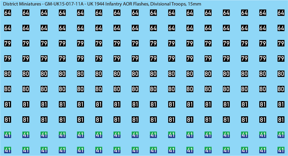 WW2 British - UK 1944 Infantry AOR Flashes, 15mm Decals