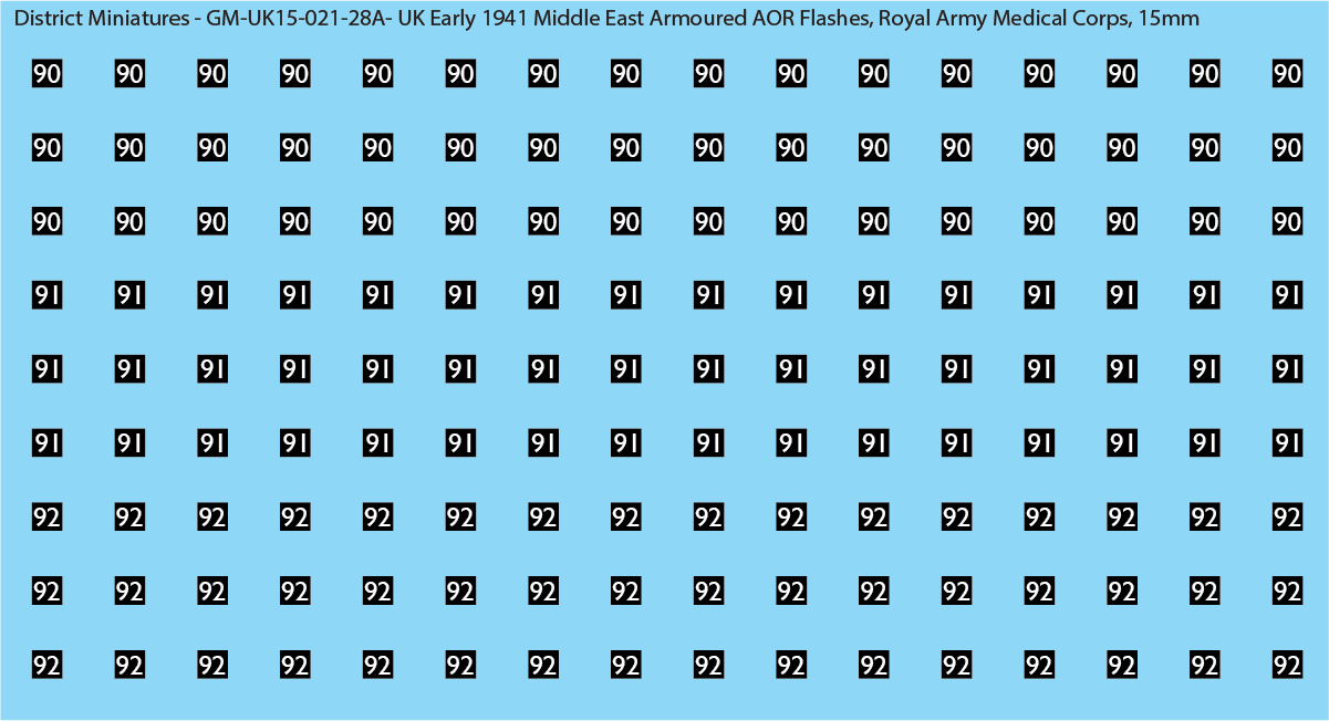 WW2 British - UK Early 1941 Middle East Armor AOR Flashes (Multiple Options), 15mm Decals