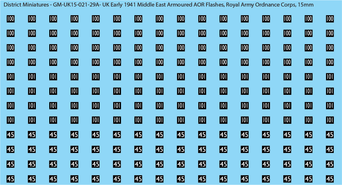 WW2 British - UK Early 1941 Middle East Armor AOR Flashes (Multiple Options), 15mm Decals