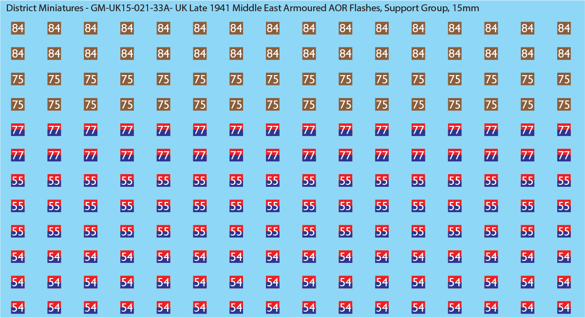 WW2 British - UK Late 1941 Middle East Armor AOR Flashes (Multiple Options), 15mm Decals
