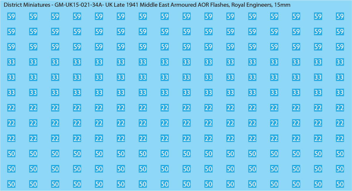 WW2 British - UK Late 1941 Middle East Armor AOR Flashes (Multiple Options), 15mm Decals