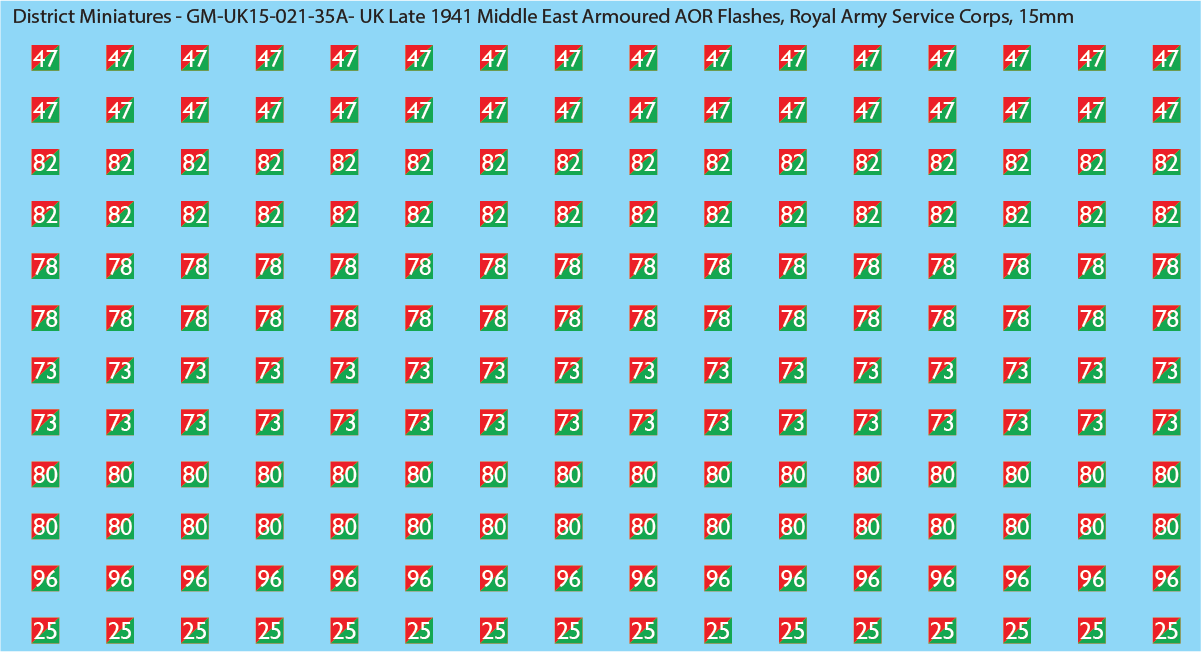 WW2 British - UK Late 1941 Middle East Armor AOR Flashes (Multiple Options), 15mm Decals