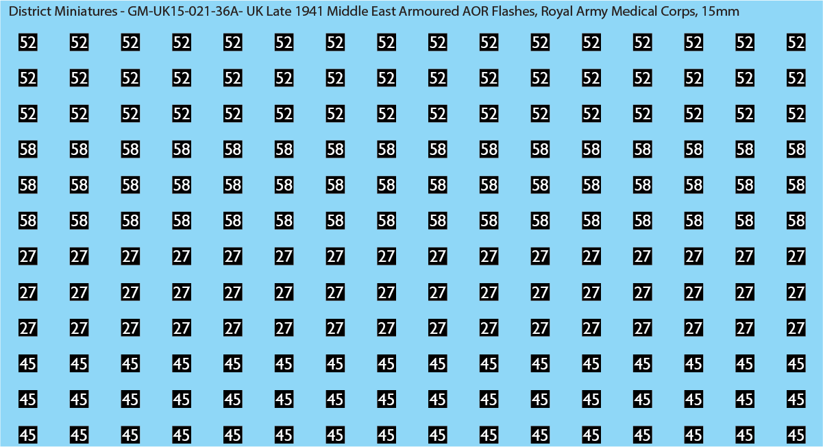 WW2 British - UK Late 1941 Middle East Armor AOR Flashes (Multiple Options), 15mm Decals