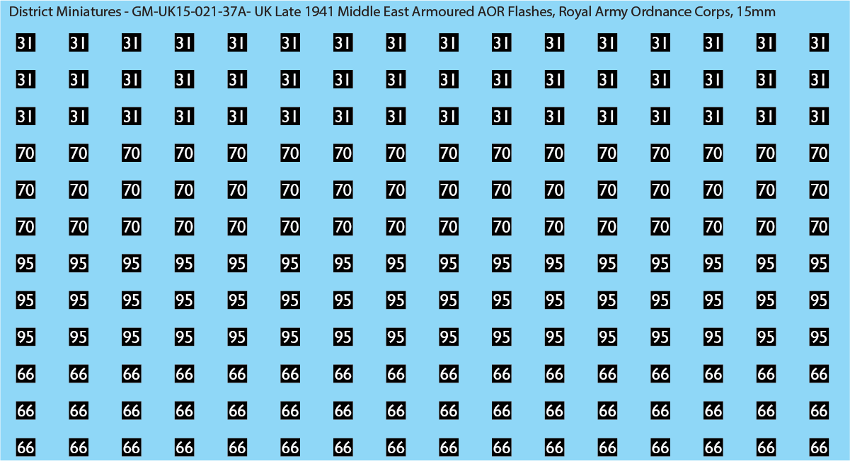 WW2 British - UK Late 1941 Middle East Armor AOR Flashes (Multiple Options), 15mm Decals
