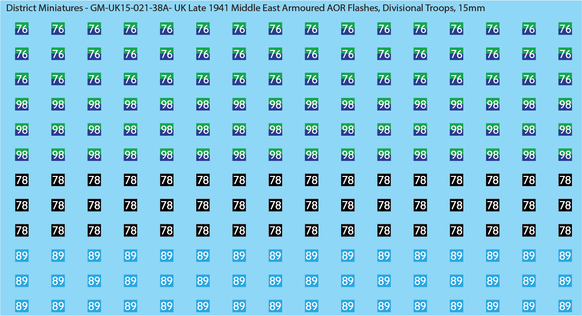 WW2 British - UK Late 1941 Middle East Armor AOR Flashes (Multiple Options), 15mm Decals
