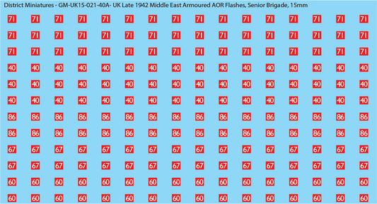 WW2 British - UK Late 1942 Middle East Armor AOR Flashes (Multiple Options), 15mm Decals