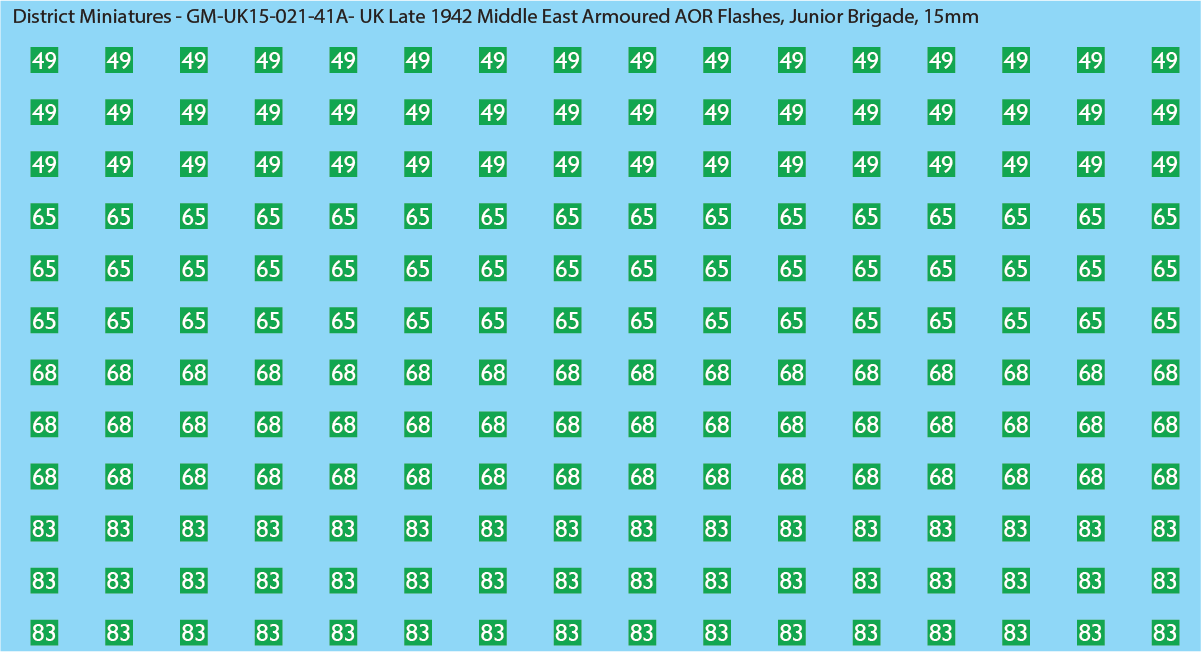 WW2 British - UK Late 1942 Middle East Armor AOR Flashes (Multiple Options), 15mm Decals