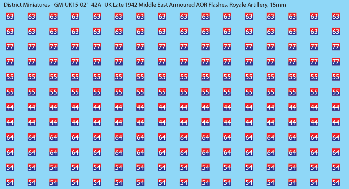 WW2 British - UK Late 1942 Middle East Armor AOR Flashes (Multiple Options), 15mm Decals