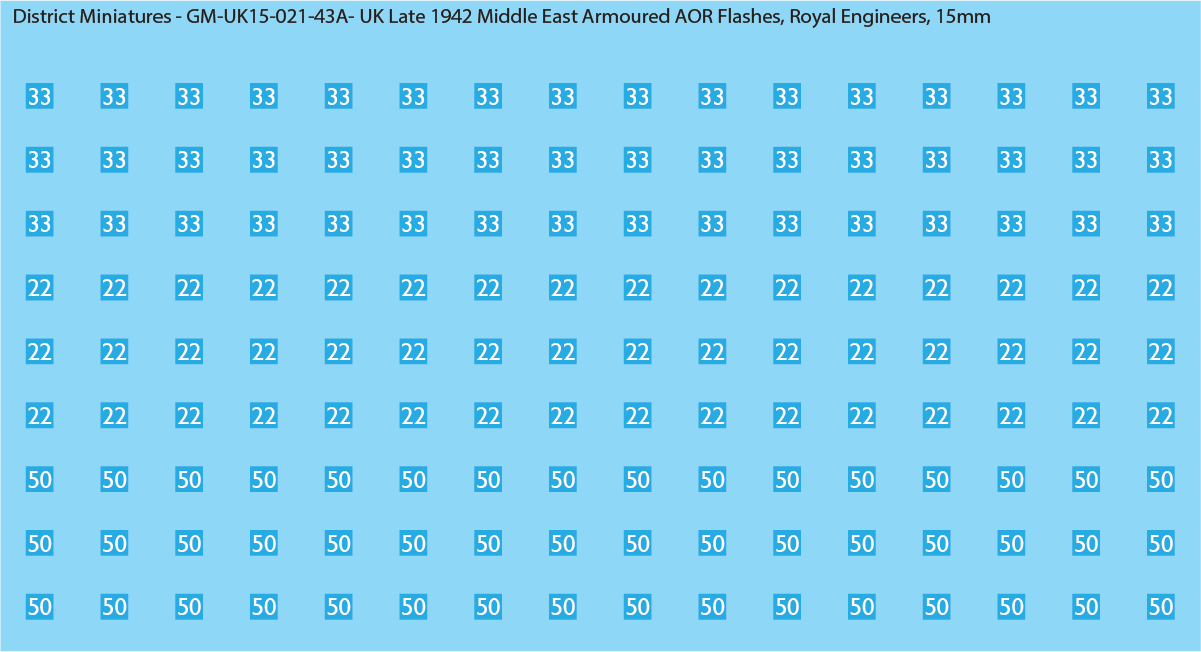 WW2 British - UK Late 1942 Middle East Armor AOR Flashes (Multiple Options), 15mm Decals