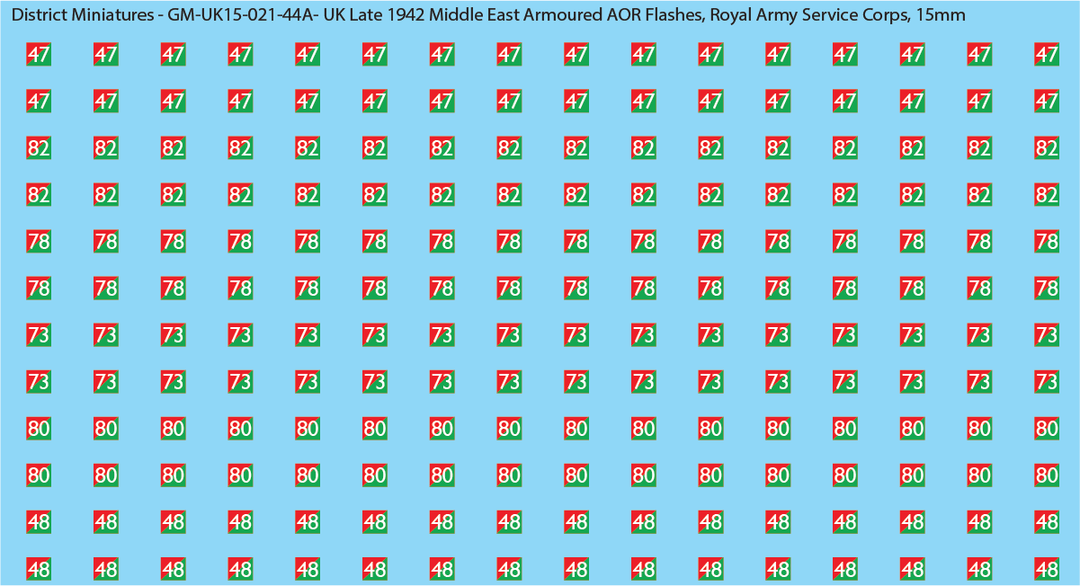 WW2 British - UK Late 1942 Middle East Armor AOR Flashes (Multiple Options), 15mm Decals