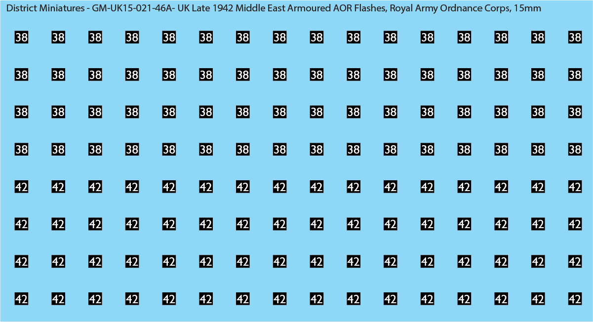 WW2 British - UK Late 1942 Middle East Armor AOR Flashes (Multiple Options), 15mm Decals