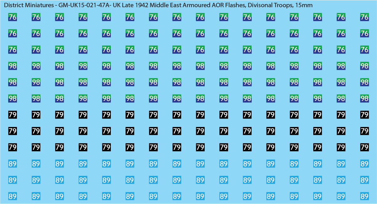 WW2 British - UK Late 1942 Middle East Armor AOR Flashes (Multiple Options), 15mm Decals