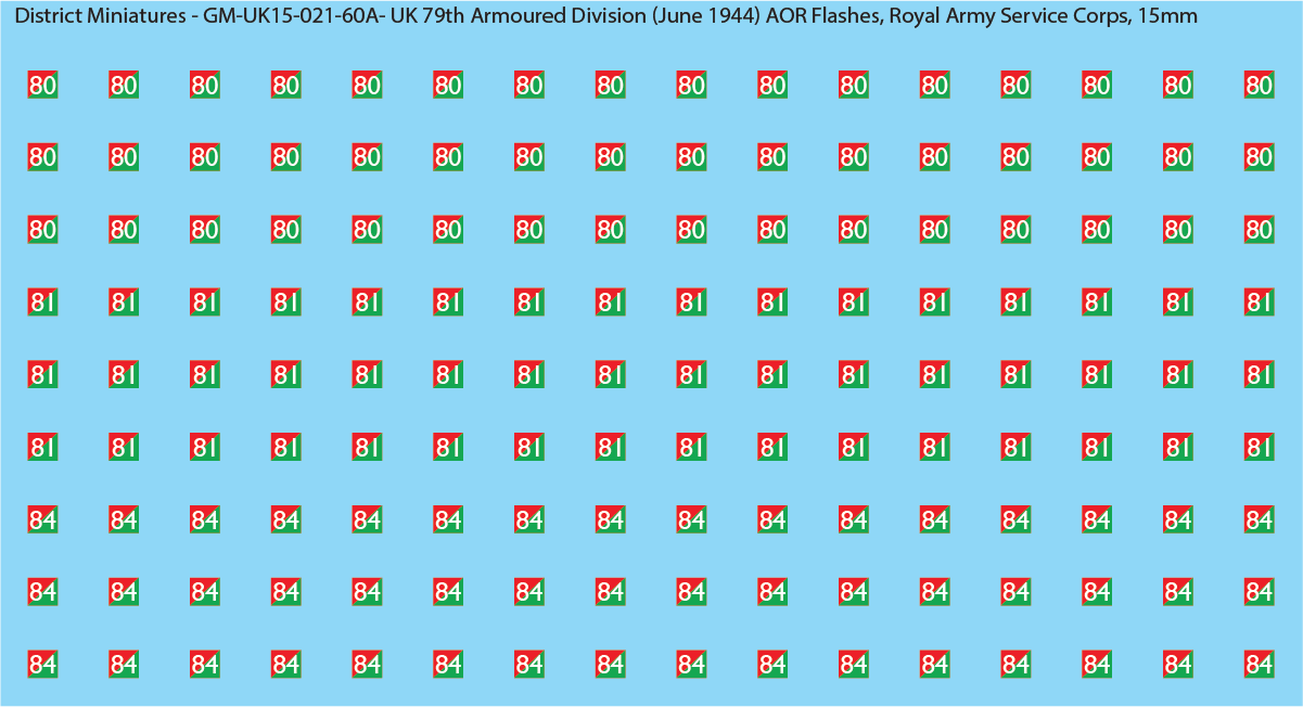 WW2 British - UK 79th Armoured Division (June 1944) AOR Flashes (Multiple Options), 15mm Decals