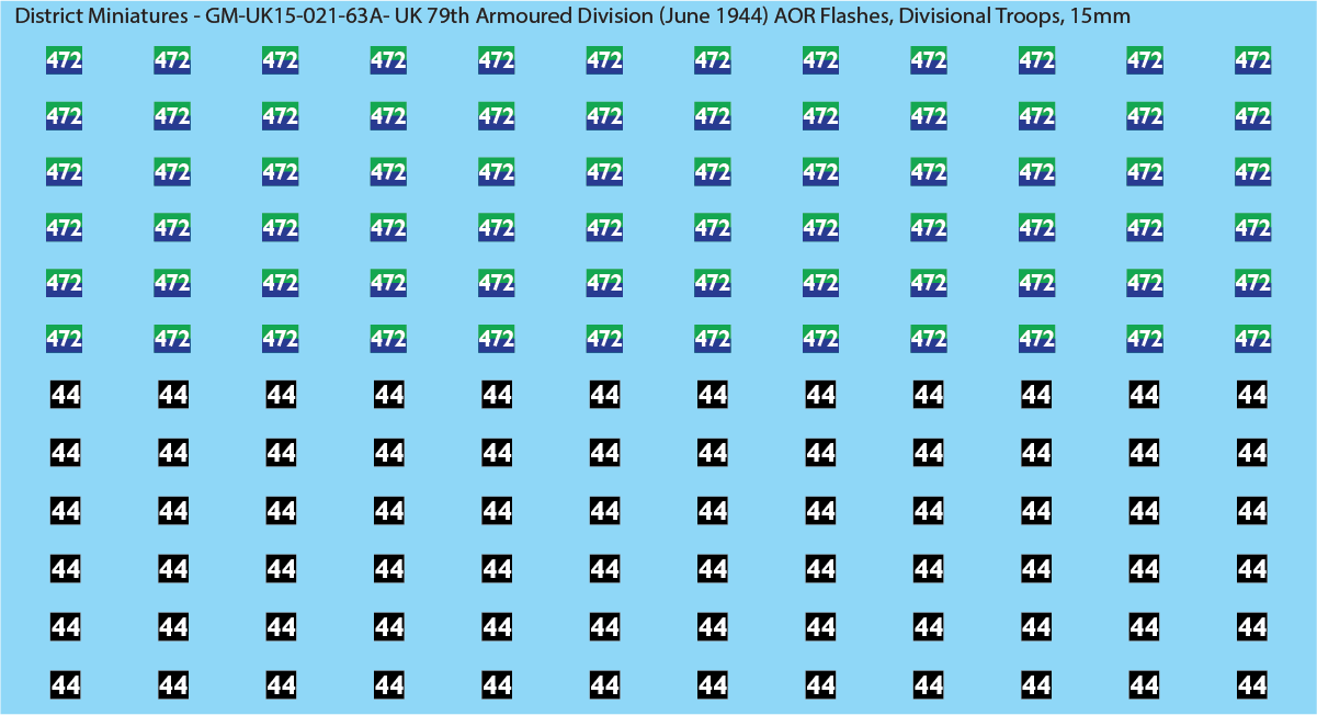 WW2 British - UK 79th Armoured Division (June 1944) AOR Flashes (Multiple Options), 15mm Decals