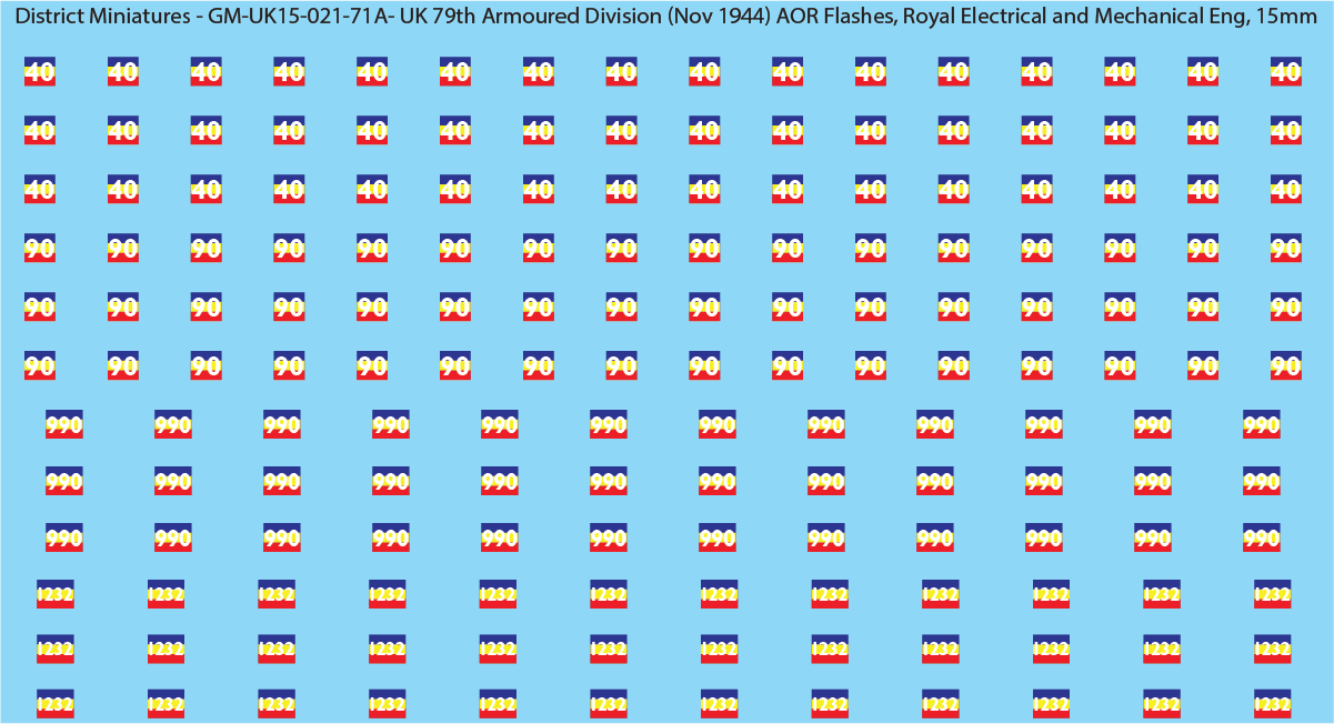 WW2 British - UK 79th Armoured Division (Nov 1944) AOR Flashes (Multiple Options), 15mm Decals