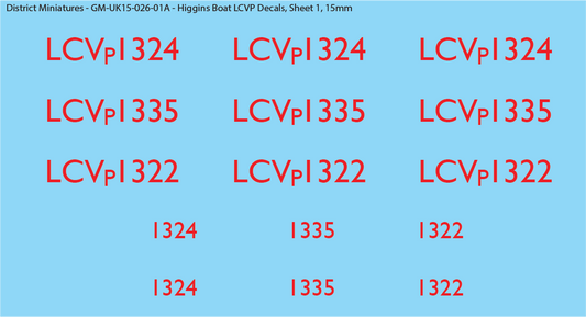 WW2 UK Higgins Boat LCVP Decals, 15mm Decals