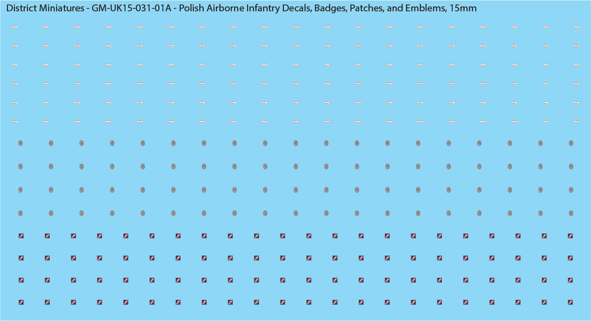 WW2 British - Polish Airborne Infantry Decals, Badges, Patches, and Emblems, 15mm Decals