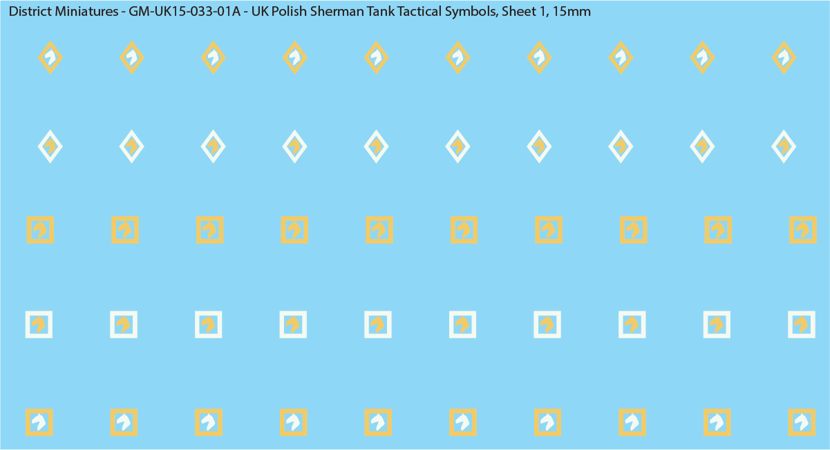 WW2 British - UK Polish Sherman Tank Tactical Symbols (Multiple Options), 15mm Decals