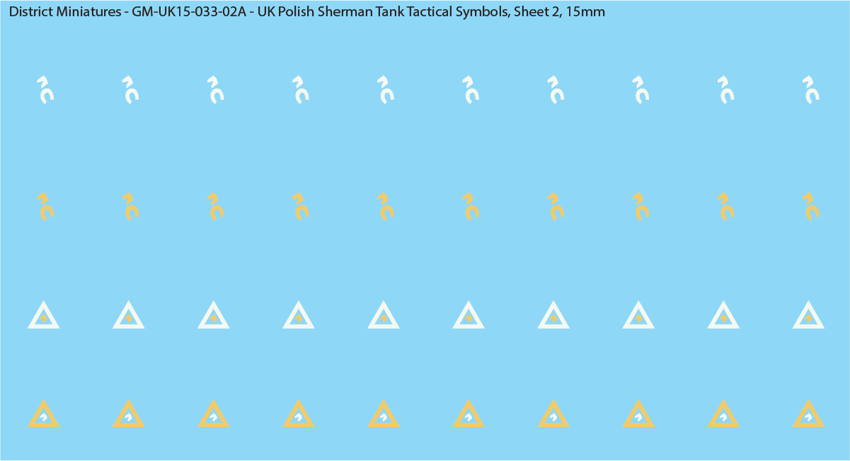 WW2 British - UK Polish Sherman Tank Tactical Symbols (Multiple Options), 15mm Decals