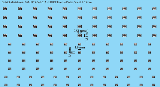 WW2 British - UK BEF License Plates (Multiple Options), 15mm Decals