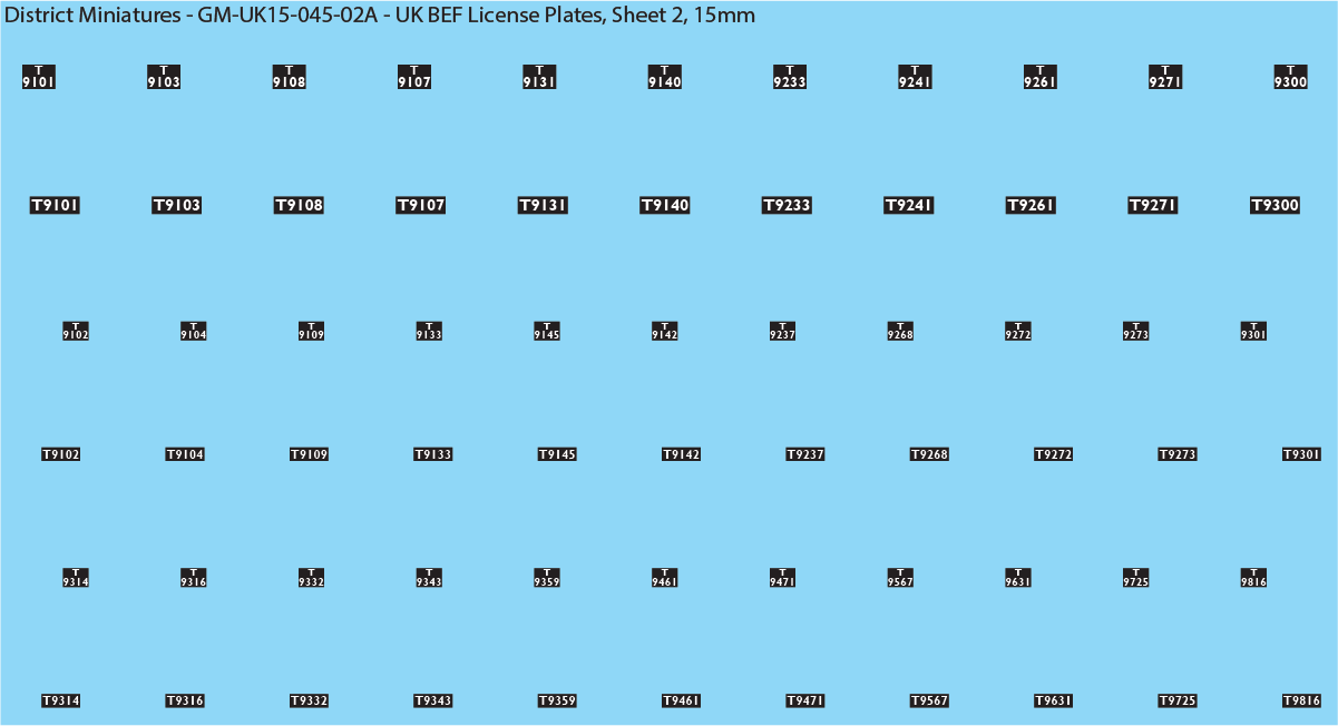WW2 British - UK BEF License Plates (Multiple Options), 15mm Decals
