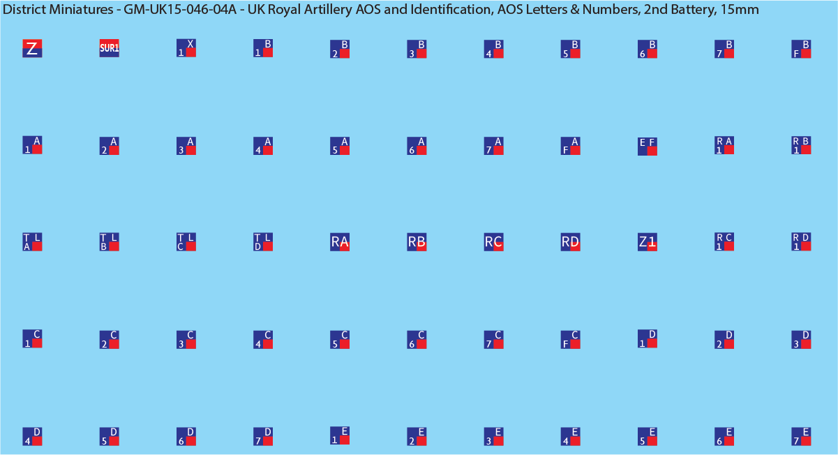 WW2 British - UK Royal Artillery AOS and Identification (Multiple Options), 15mm Decals