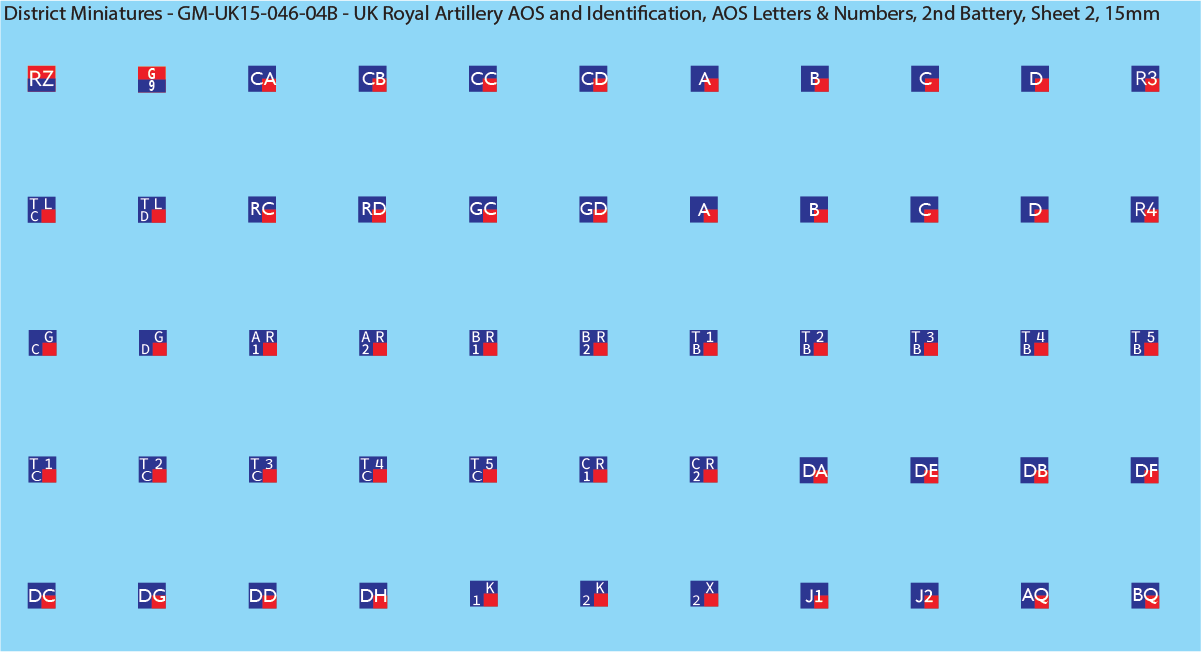 WW2 British - UK Royal Artillery AOS and Identification (Multiple Options), 15mm Decals