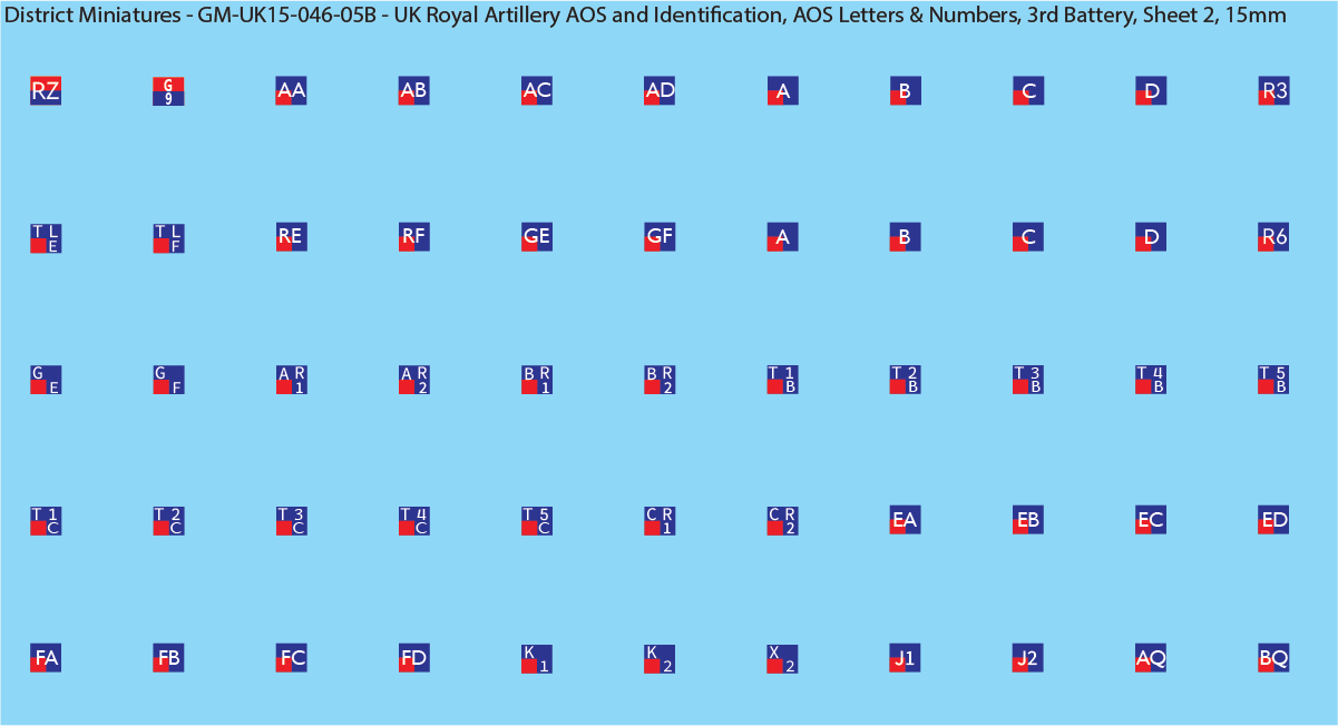 WW2 British - UK Royal Artillery AOS and Identification (Multiple Options), 15mm Decals