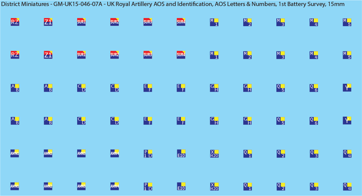 WW2 British - UK Royal Artillery AOS and Identification (Multiple Options), 15mm Decals