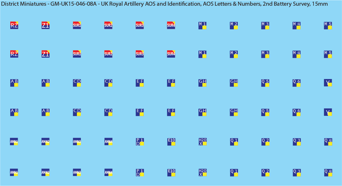 WW2 British - UK Royal Artillery AOS and Identification (Multiple Options), 15mm Decals