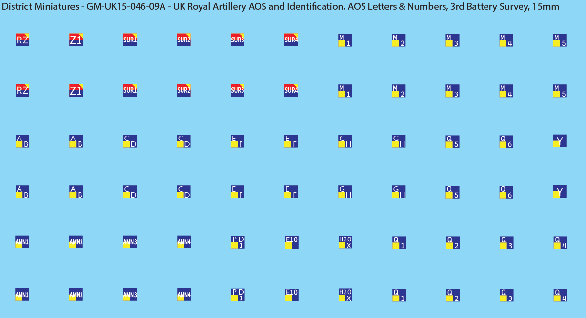 WW2 British - UK Royal Artillery AOS and Identification (Multiple Options), 15mm Decals