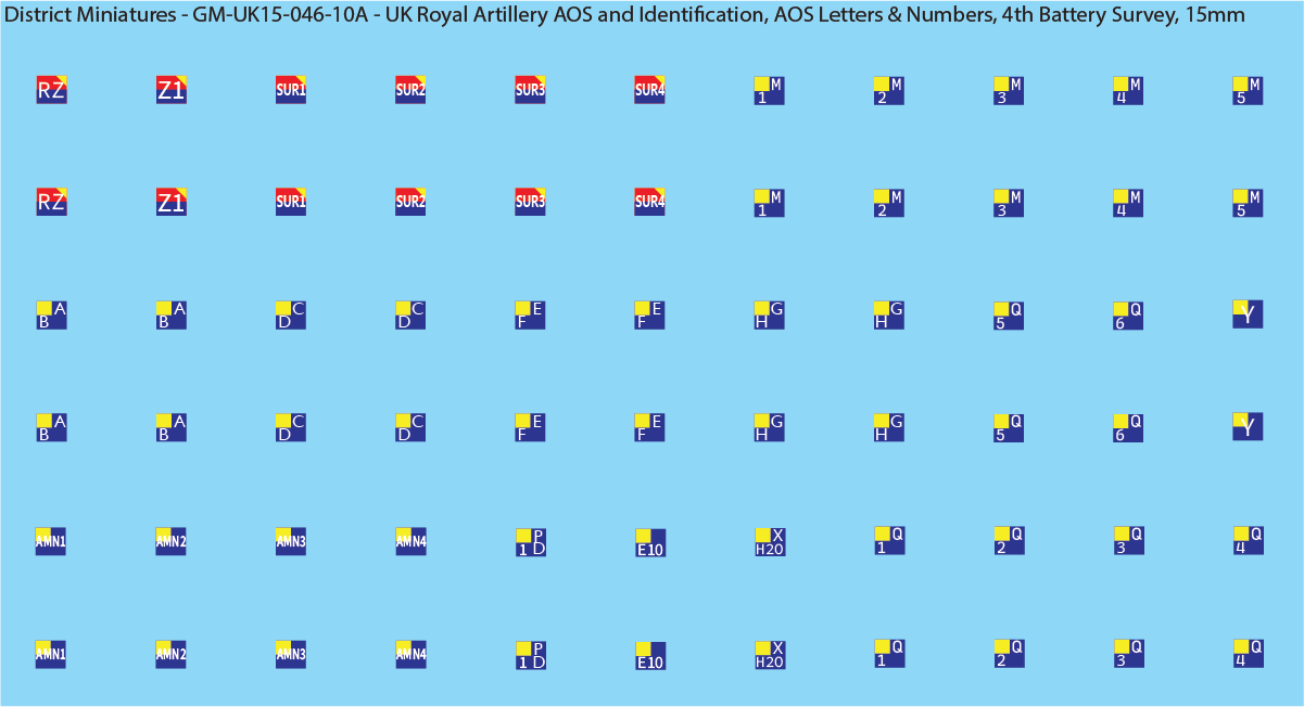 WW2 British - UK Royal Artillery AOS and Identification (Multiple Options), 15mm Decals