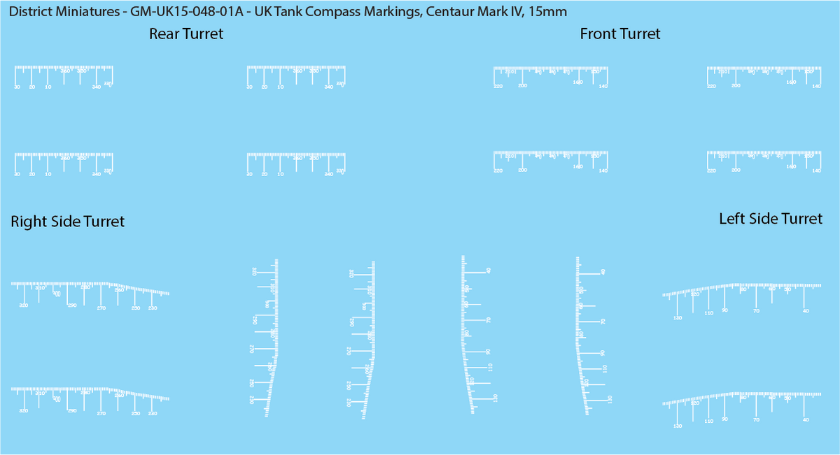 WW2 British - UK Tank Compass Markings (Multiple Options), 15mm Decals