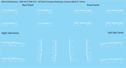 WW2 British - UK Tank Compass Markings (Multiple Options), 15mm Decals