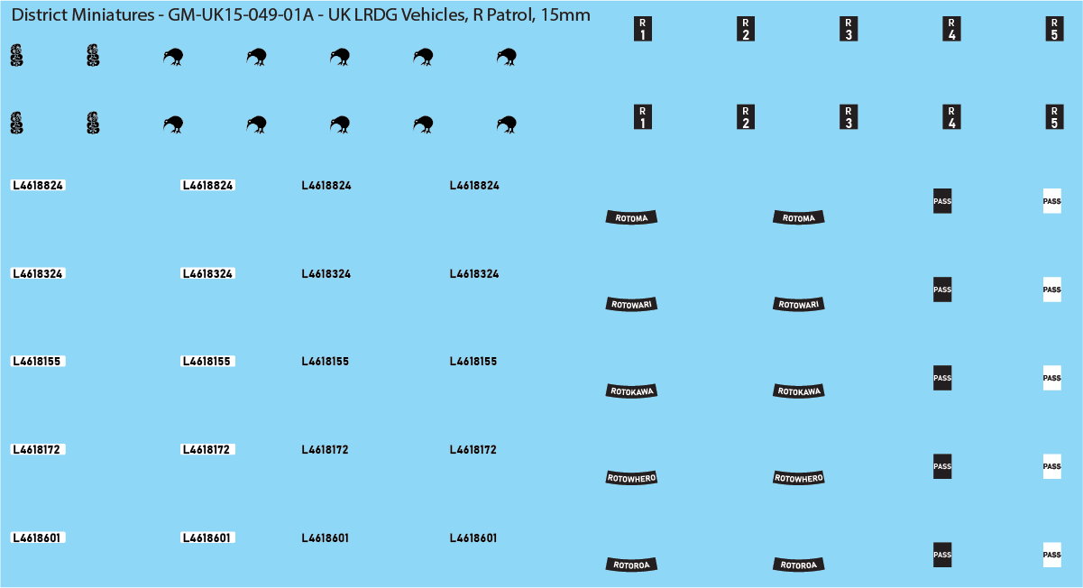 WW2 British - UK LRDG Vehicles and Patrol Markings (Multiple Options), 15mm Decals