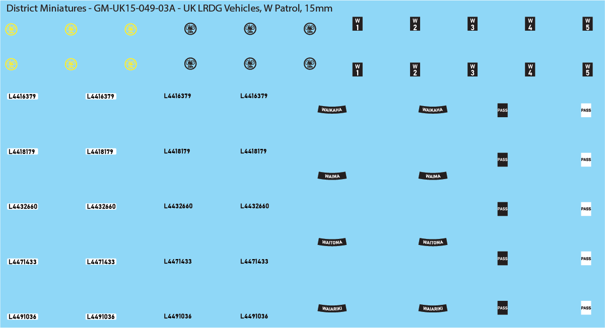 WW2 British - UK LRDG Vehicles and Patrol Markings (Multiple Options), 15mm Decals
