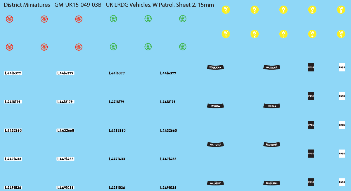 WW2 British - UK LRDG Vehicles and Patrol Markings (Multiple Options), 15mm Decals