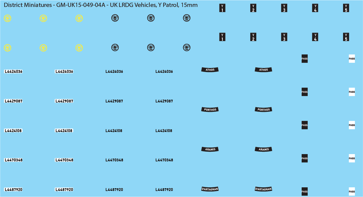 WW2 British - UK LRDG Vehicles and Patrol Markings (Multiple Options), 15mm Decals