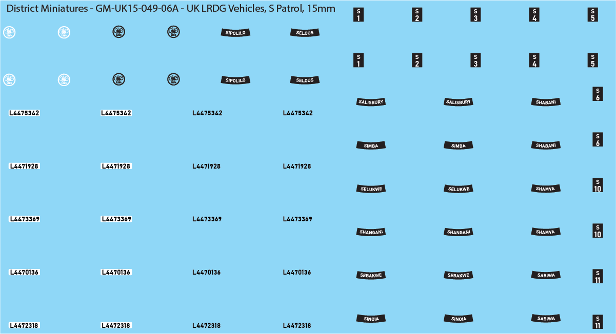 WW2 British - UK LRDG Vehicles and Patrol Markings (Multiple Options), 15mm Decals