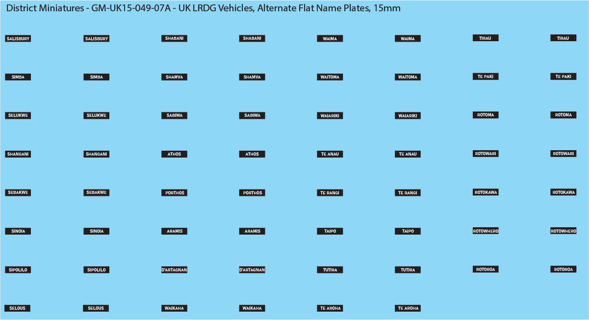 WW2 British - UK LRDG Vehicles and Patrol Markings (Multiple Options), 15mm Decals