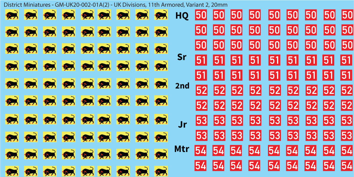 WW2 British - UK Infantry Divisions (Vehicles), 20mm Decals